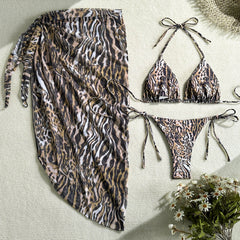 Sexy Coffee Tiger Print Bikini Set