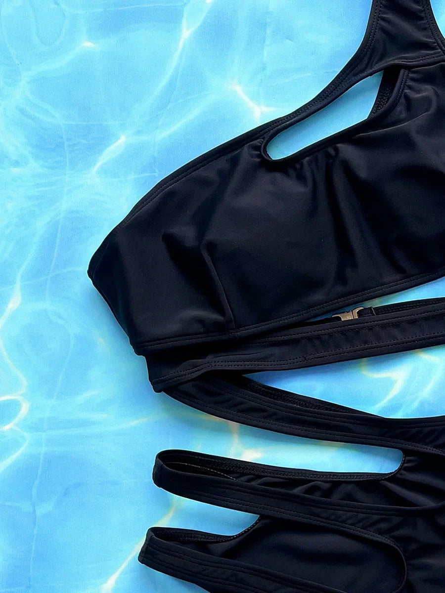 Sexy Asymmetric Hollow Out One Shoulder Women Swimwear One Piece Swimsuit
