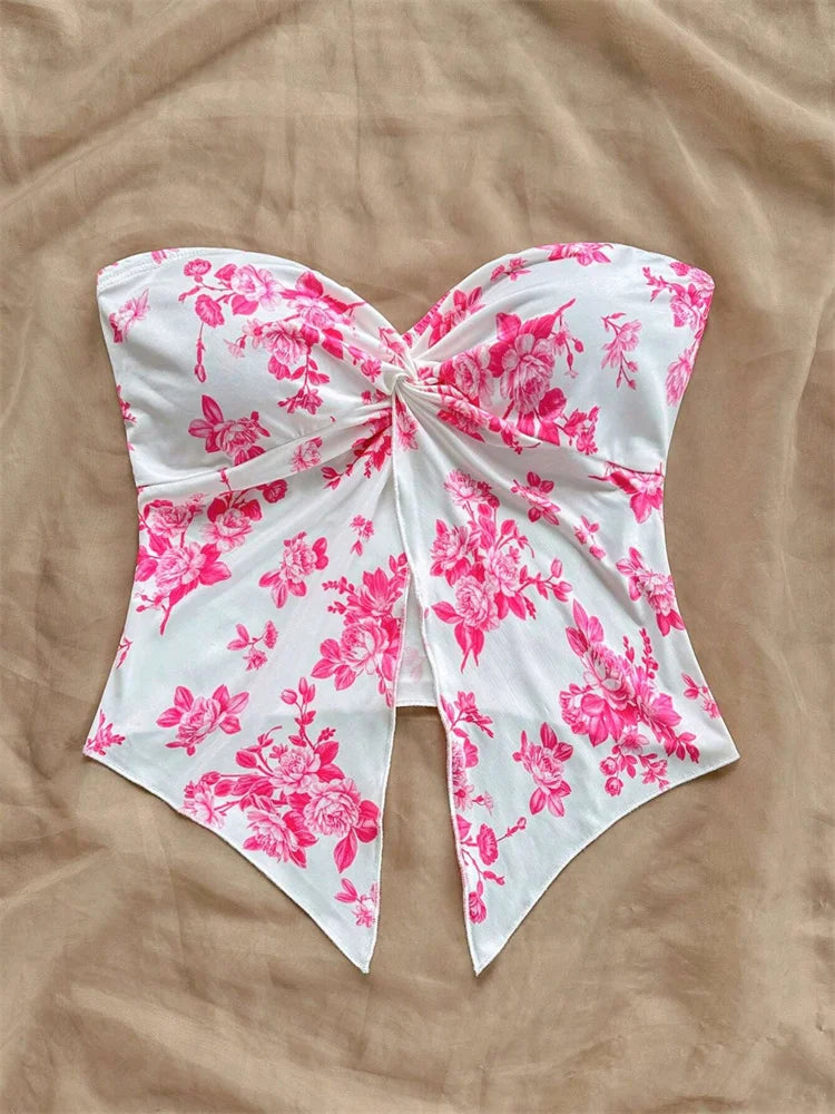 Floral Print Twist Knot Crop Top