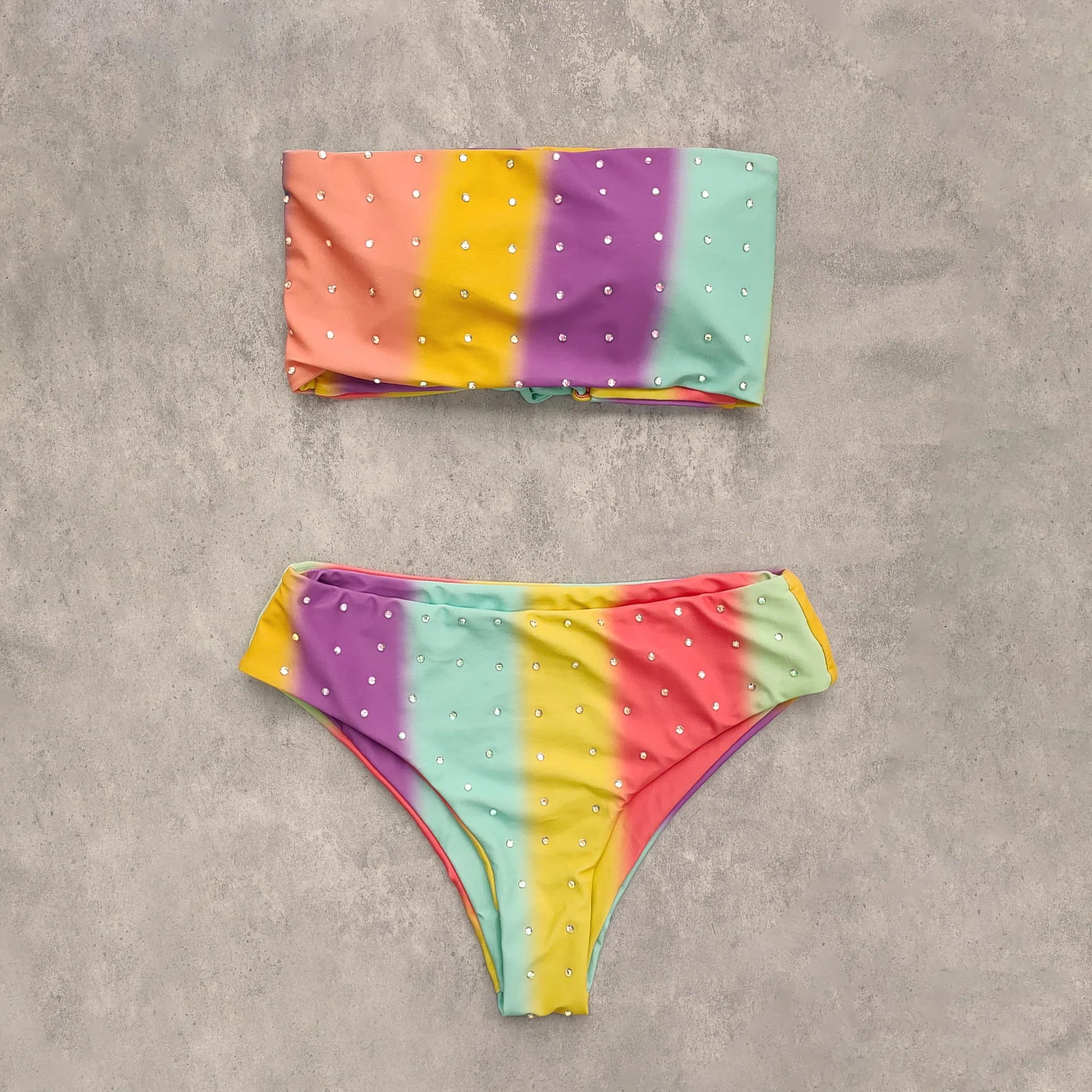 Shiny Pink Gradient Striped Bikini Set