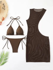 Sexy Mesh Dress 3 Piece Bikini Set
