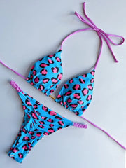 Leopard Halter Scrunch Butt Mini Micro Thong Bikini