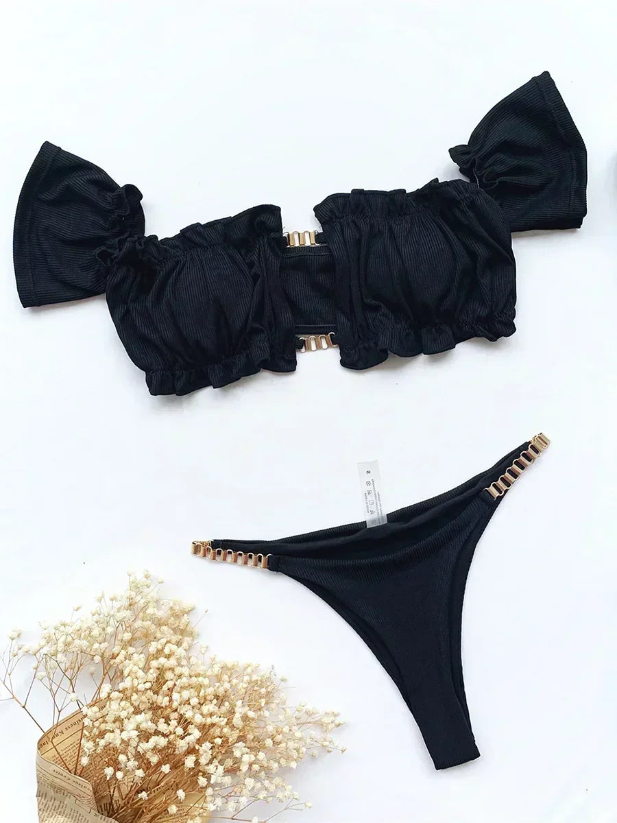 Floral Print Off Shoulder Bikini