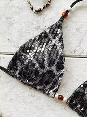 Sexy Sequin Gray Leopard Print Bikini Set