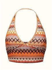 Boho Geometric Print Halter Crop Top