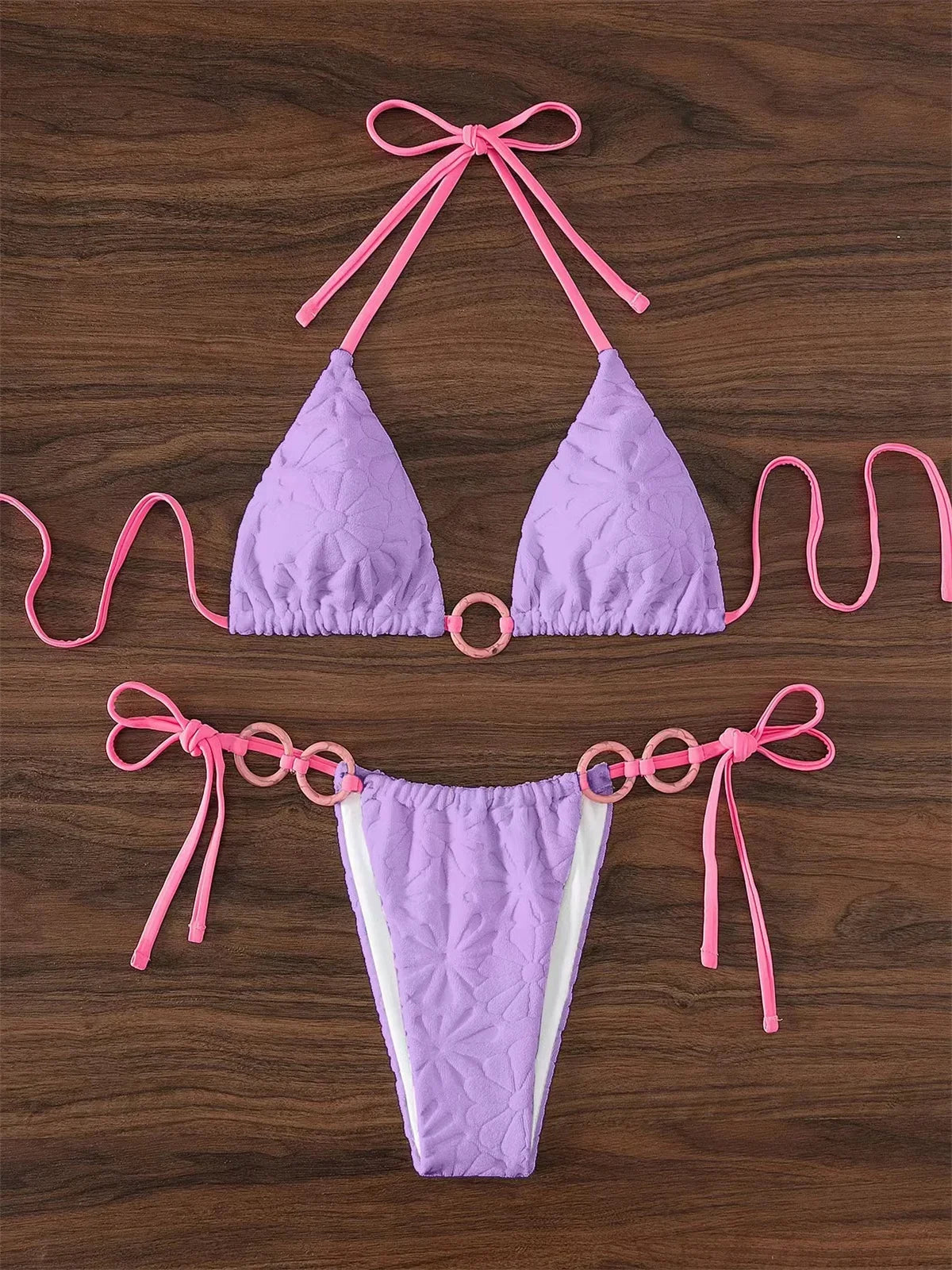 Contrast Ring Linked Criss Cross Micro Swimsuit