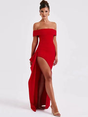 Elegant Off-shoulder High Split Maxi Dress