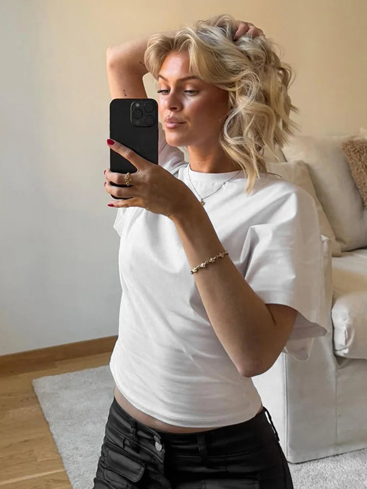 Casual Solid Gray Cropped T-shirt Clothes O-neck Corset Tops