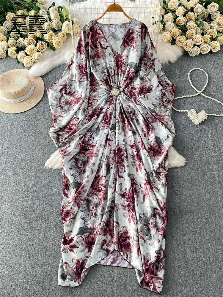 Ruched Print Vintage Dress
