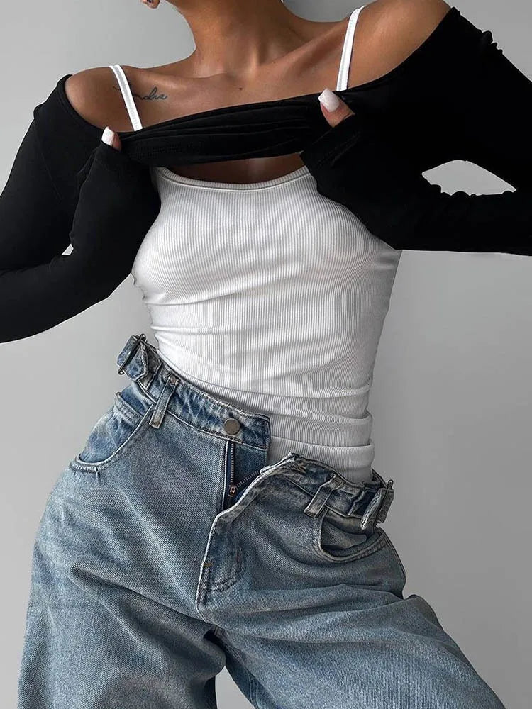 Elegant Color Contrast Spliced 2 Piece Outfits
