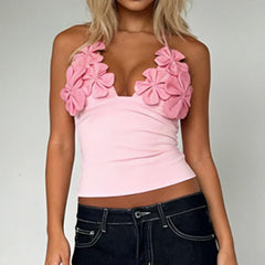 3D Floral Halter Crop Top