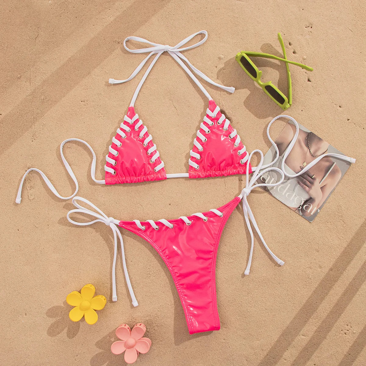 Sexy Pink Patchwork Micro Bikini Set