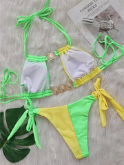 Luxury Rhinestones Splicing Bikini Set