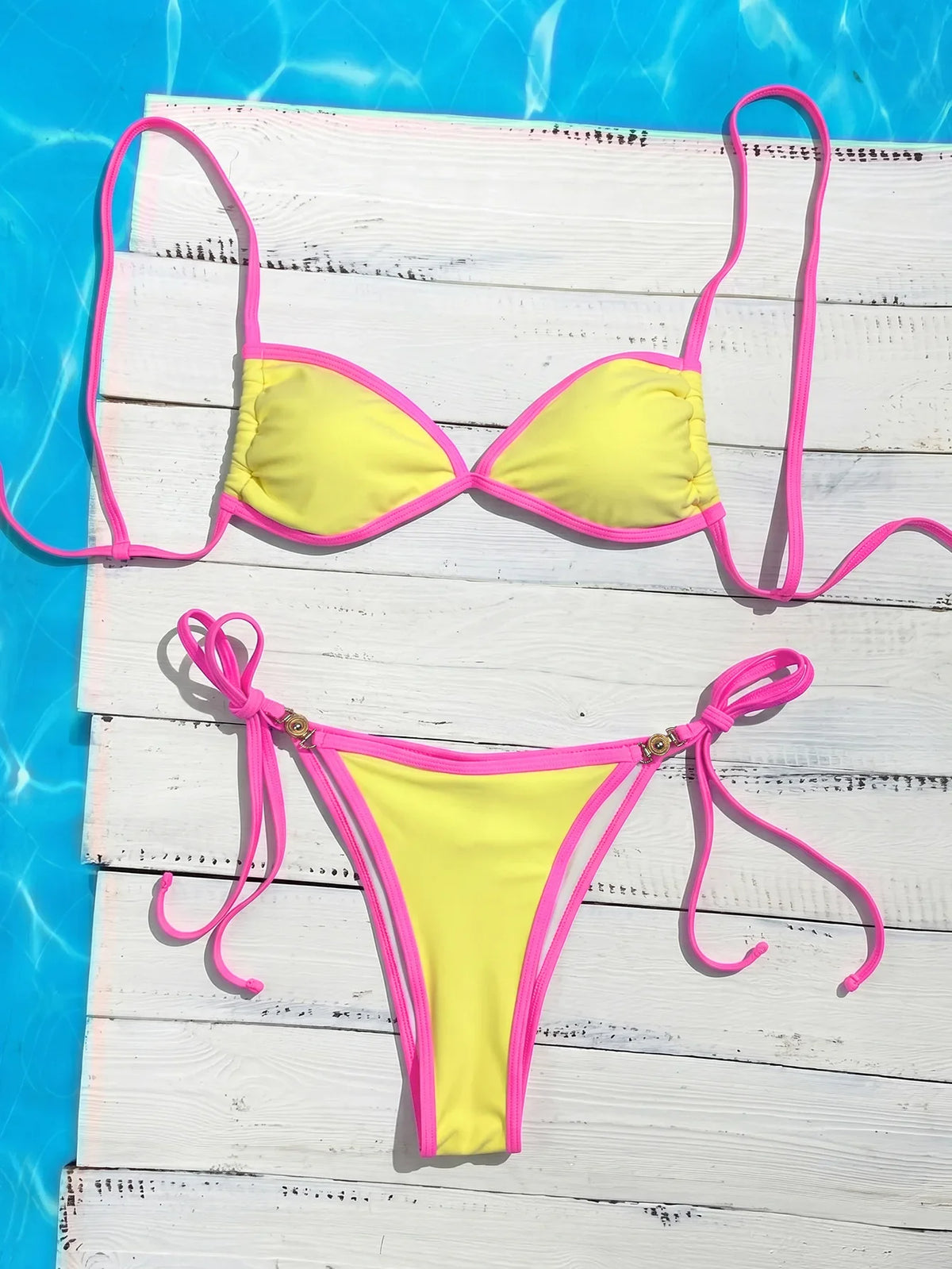 Sexy Yellow Patchwork Micro Bikini Set