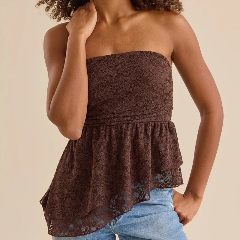 Off the Shoulder Lace Babydoll Tube Top