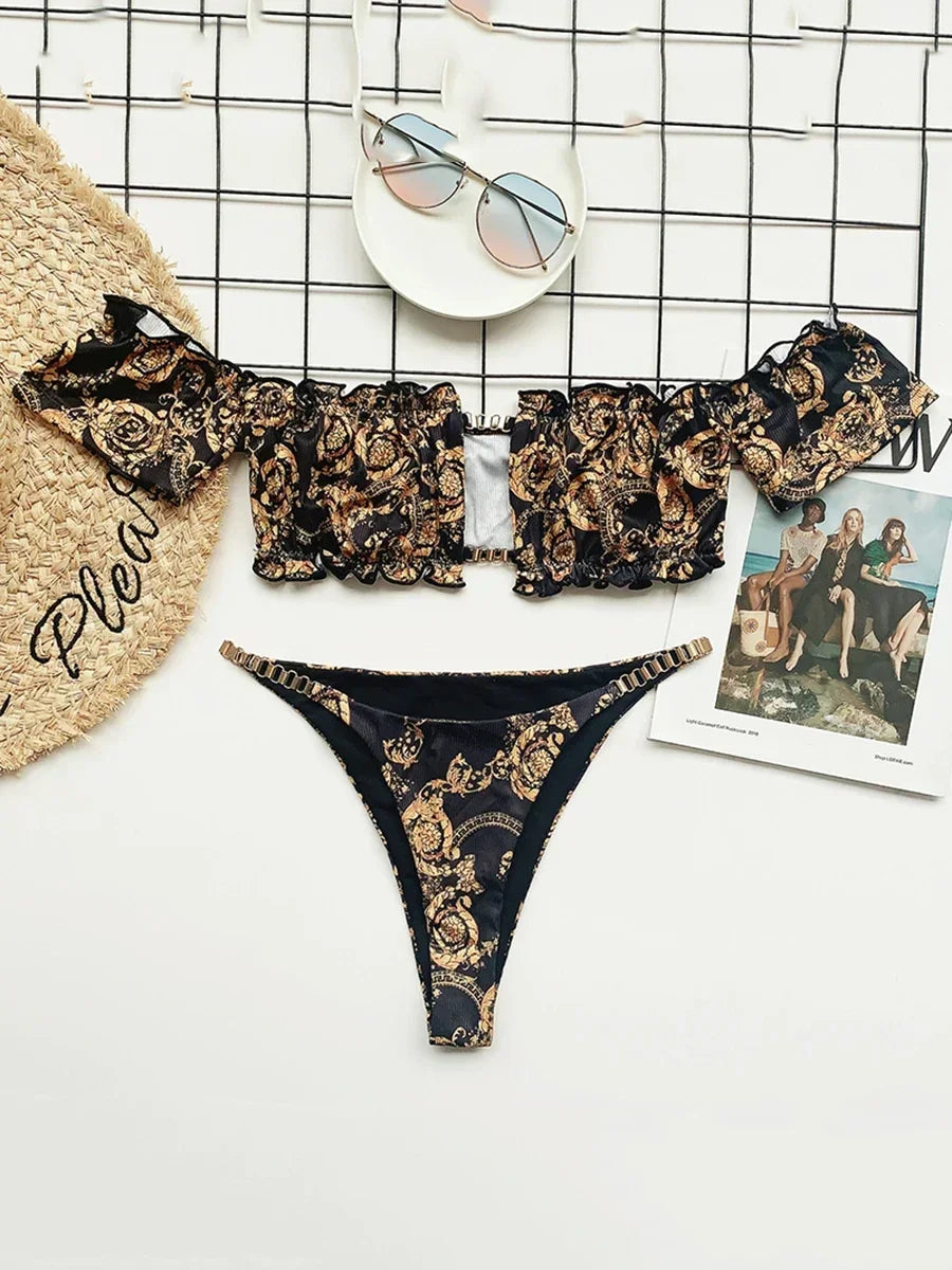 Sexy Ruffled Frill Off Shoulder Bikini