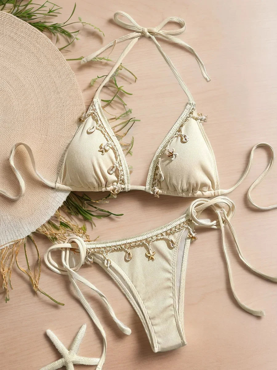 Shell Decoration Halter String Strappy Bikini