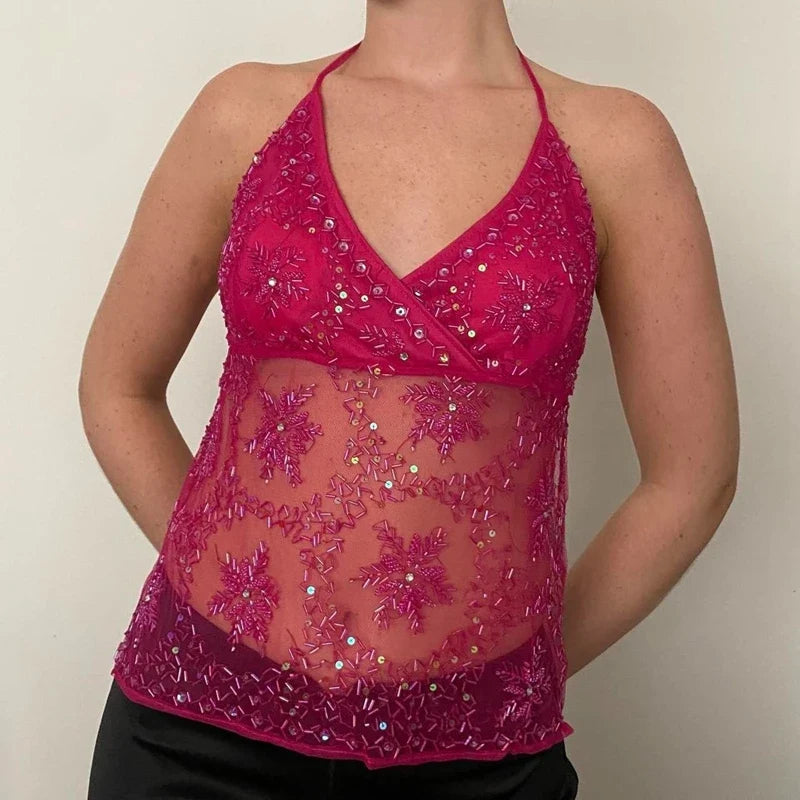 Y2k Sequin Sparkle Cami Top