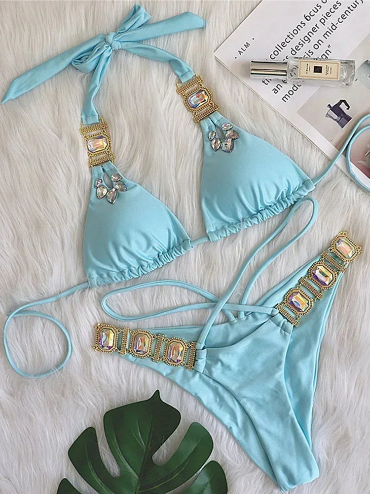 Sexy Halter Crystal Diamond Bikini