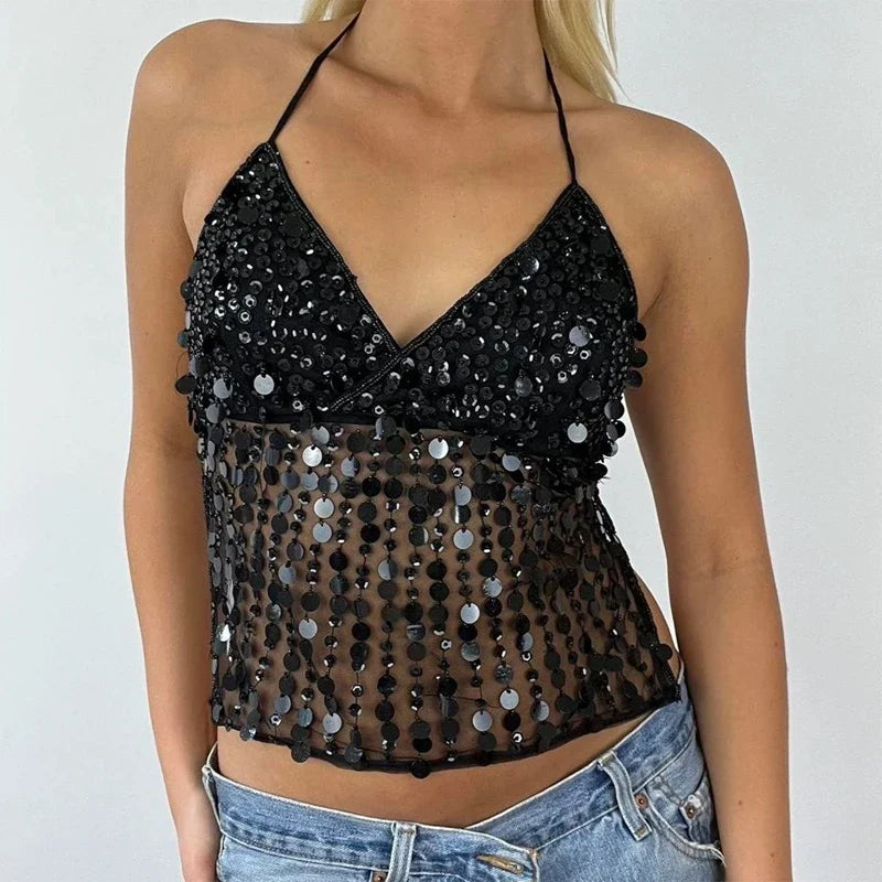 Y2k Sequin Sparkle Cami Top