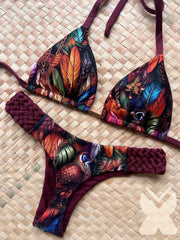 Print Halter Braided Rope Mini Thong Bikini