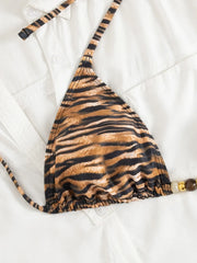 Sexy Coffee Tiger Print Micro Bikini
