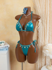 Sexy Blue Shell Starfish Ornament Bikini Set