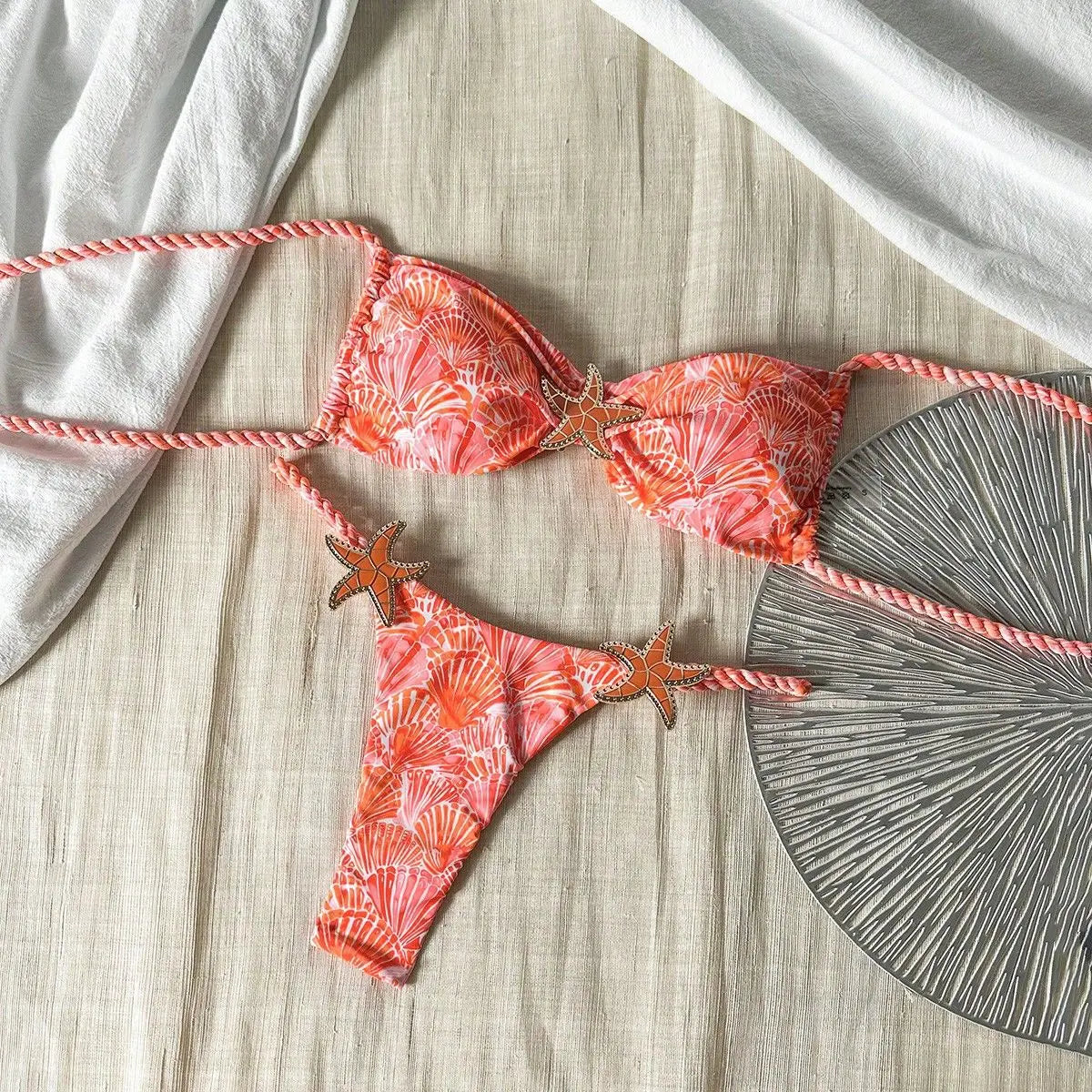 Sexy Orange Shell Print Micro Bikini