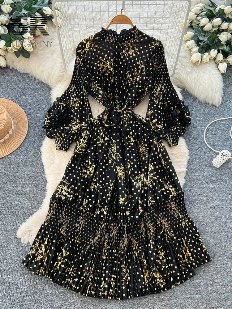 3D Floral Pleated Dress