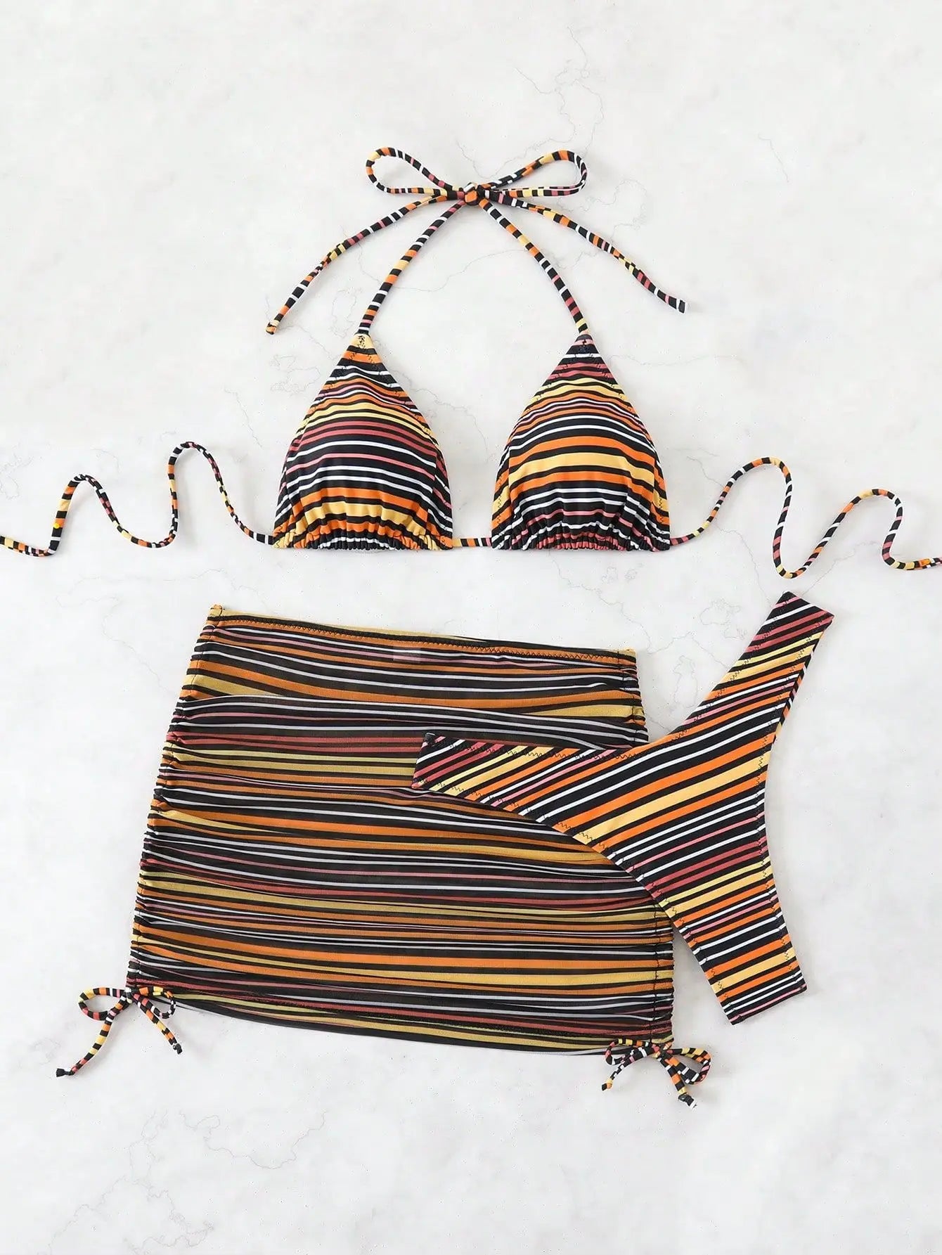 Sexy Coffee Striped Bikini Set