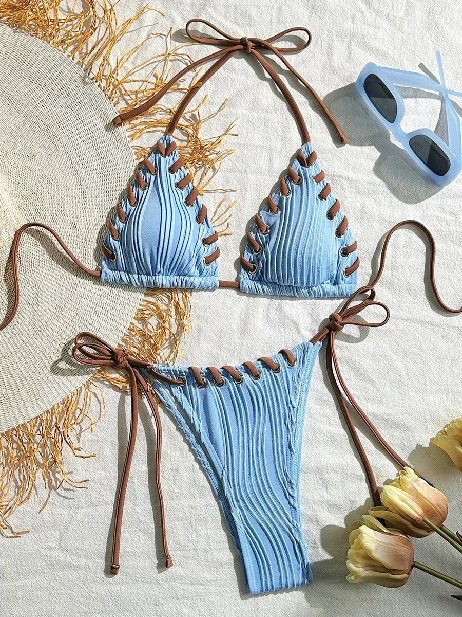 Halter Wrinkled Weaved Bikini