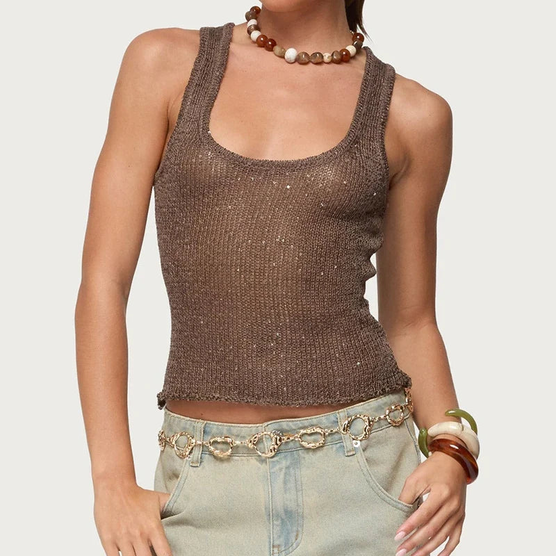 Y2K Sequin Knitted Tank Top