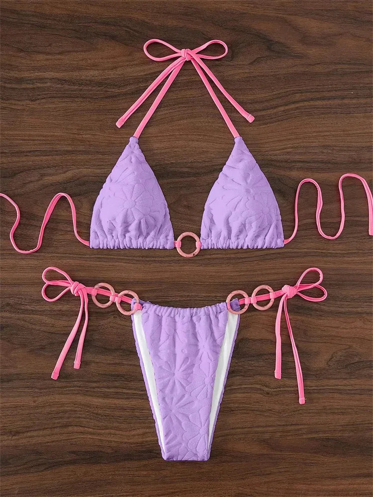 Contrast Ring Linked Criss Cross Micro Swimsuit