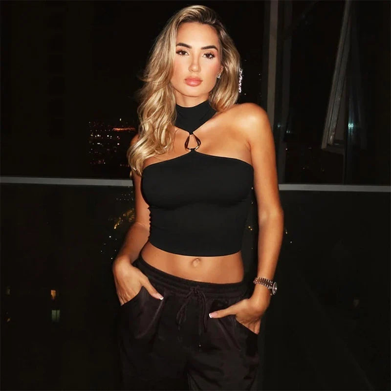 Black Halter Neck Crop Top