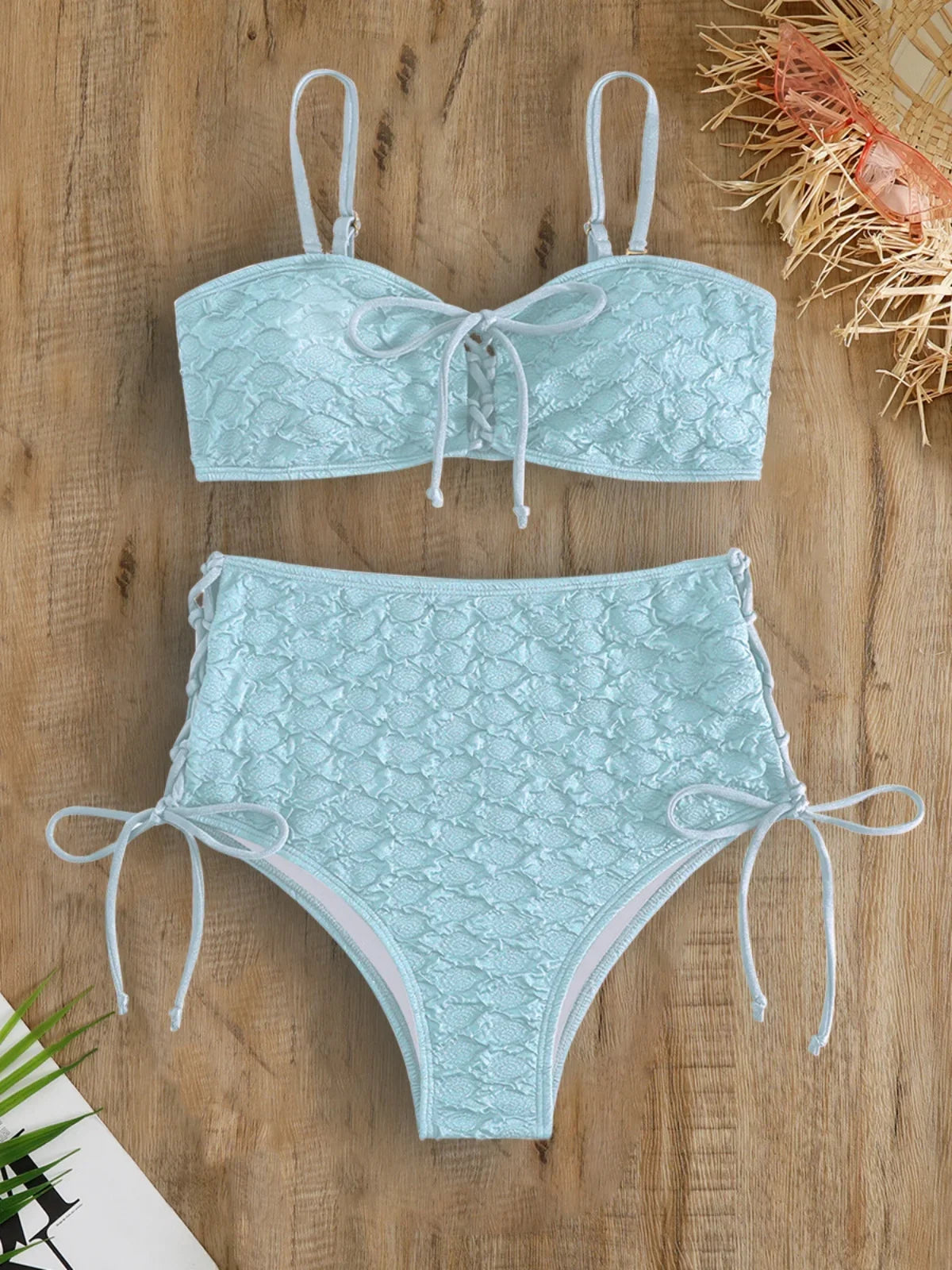 Sexy Drawstring Side High Waist Bikini Set
