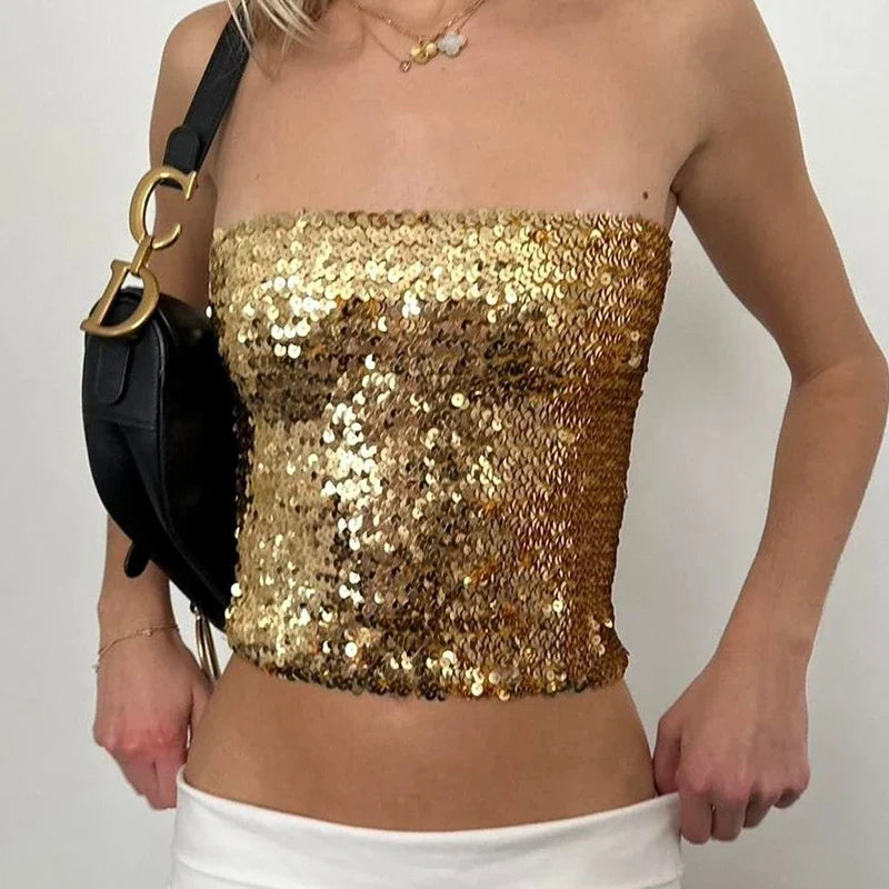 Sequin Sparkle V Neck Tank Tops