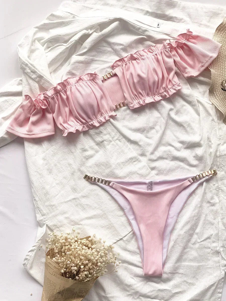 Cherry Print Off Shoulder Bikini
