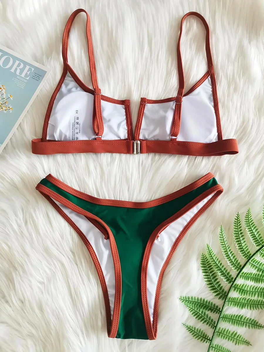 Splicing Denim V Shaped Thong Bikini