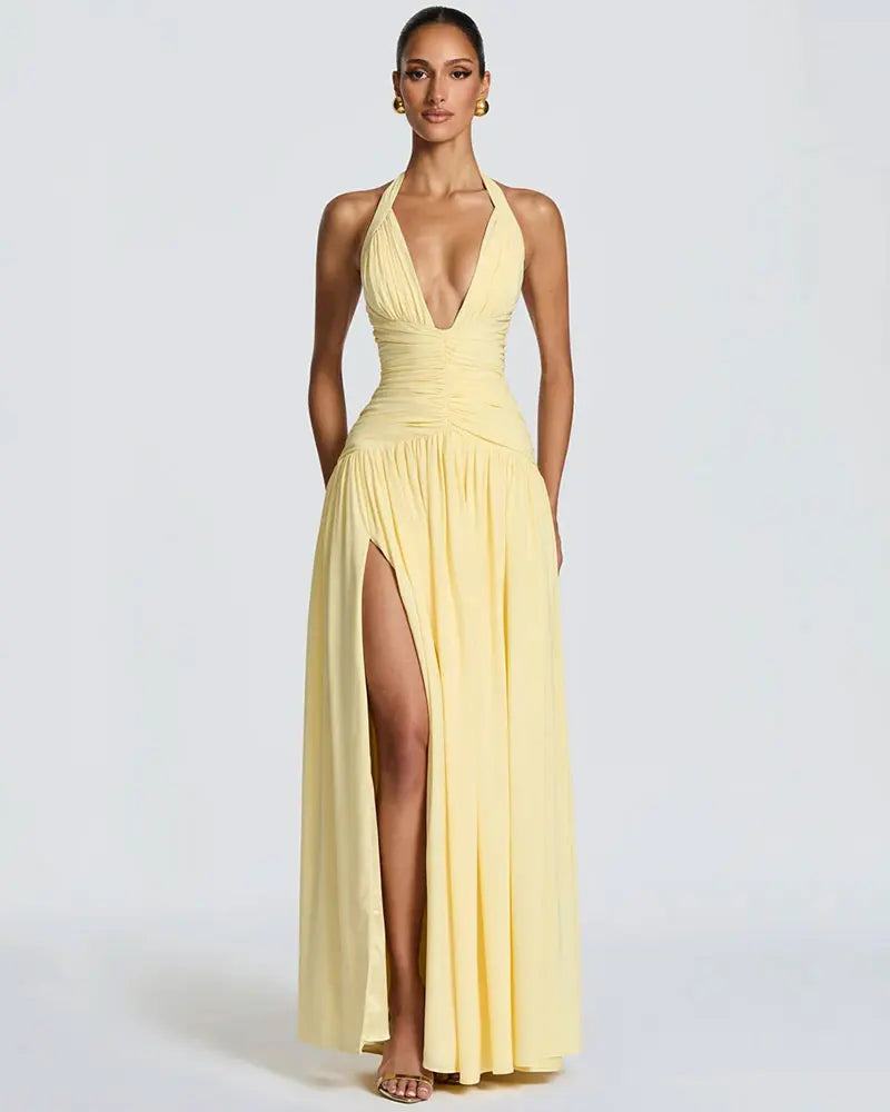 Halter Deep V Neck Sexy Maxi Dress