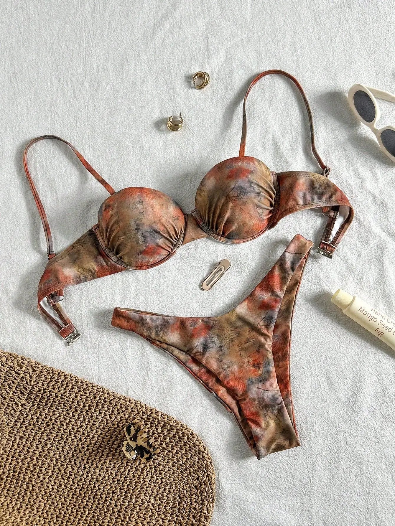 Sexy Coffee Polka Dot Print Bikini Set
