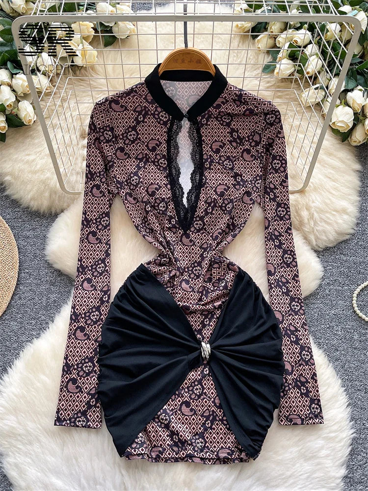 Artistic Print Lace Dress