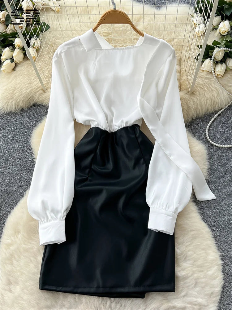 Office Lady Satin Bodycon Dress