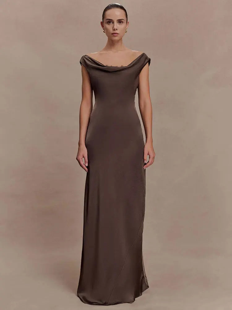 Swinging Collar Satin Sexy Maxi Dress
