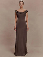 Swinging Collar Satin Sexy Maxi Dress