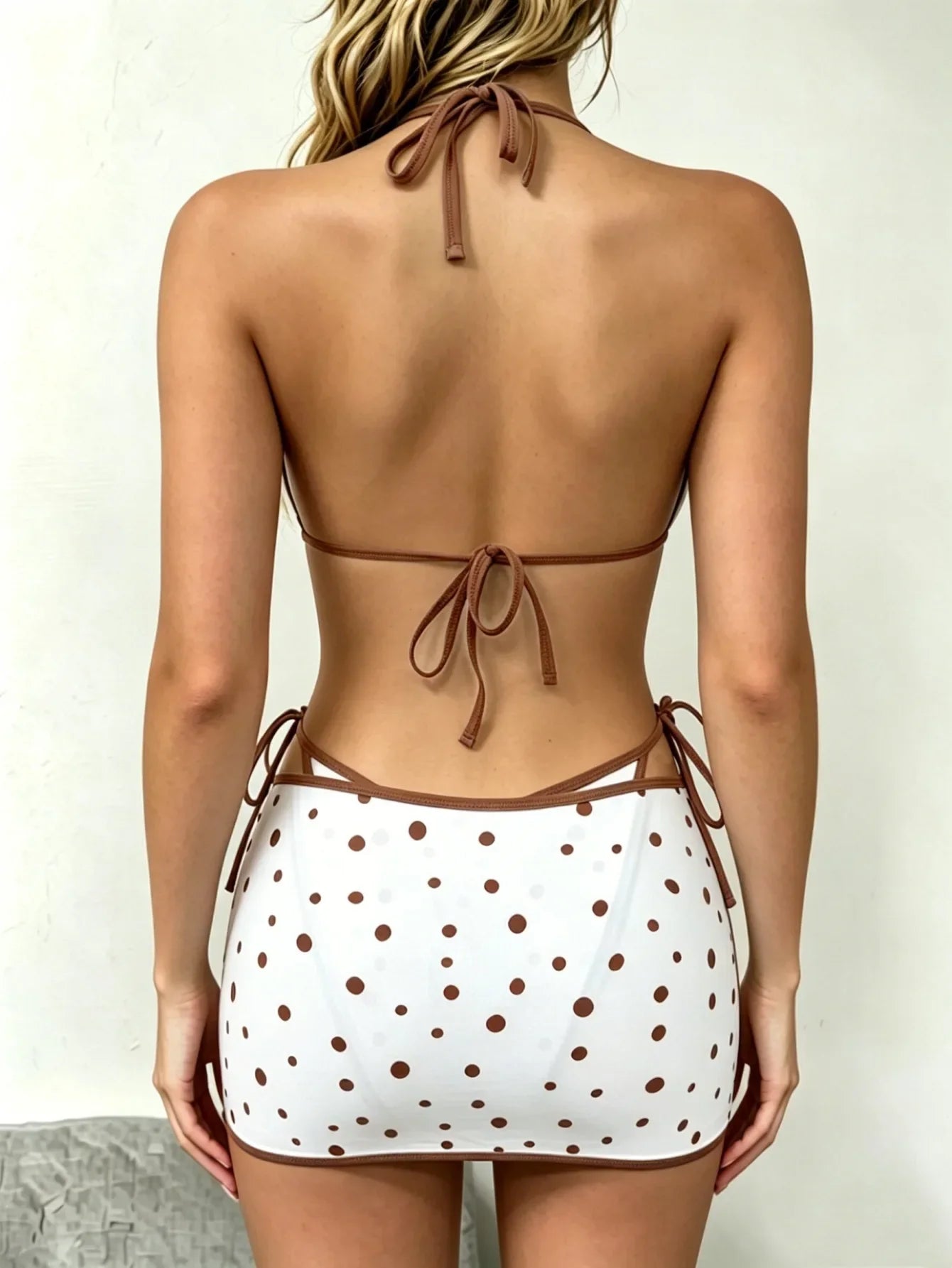 Summer Brown Polka Dot Print Bikini Set