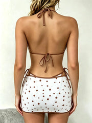 Summer Brown Polka Dot Print Bikini Set