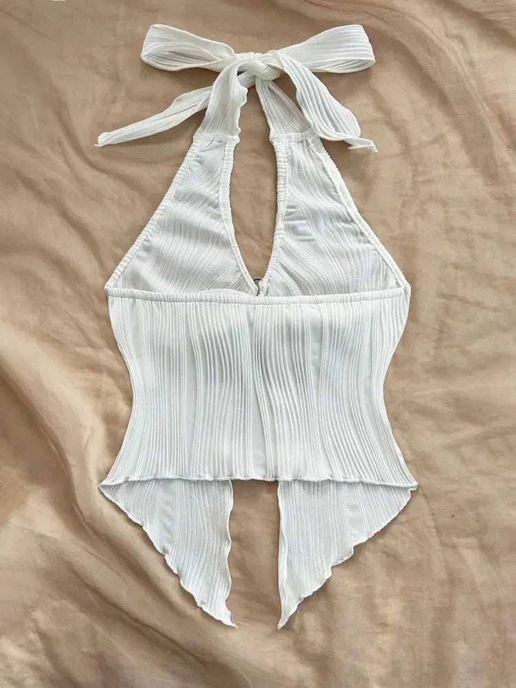 Sexy V-neck Halter Neck Crop Top