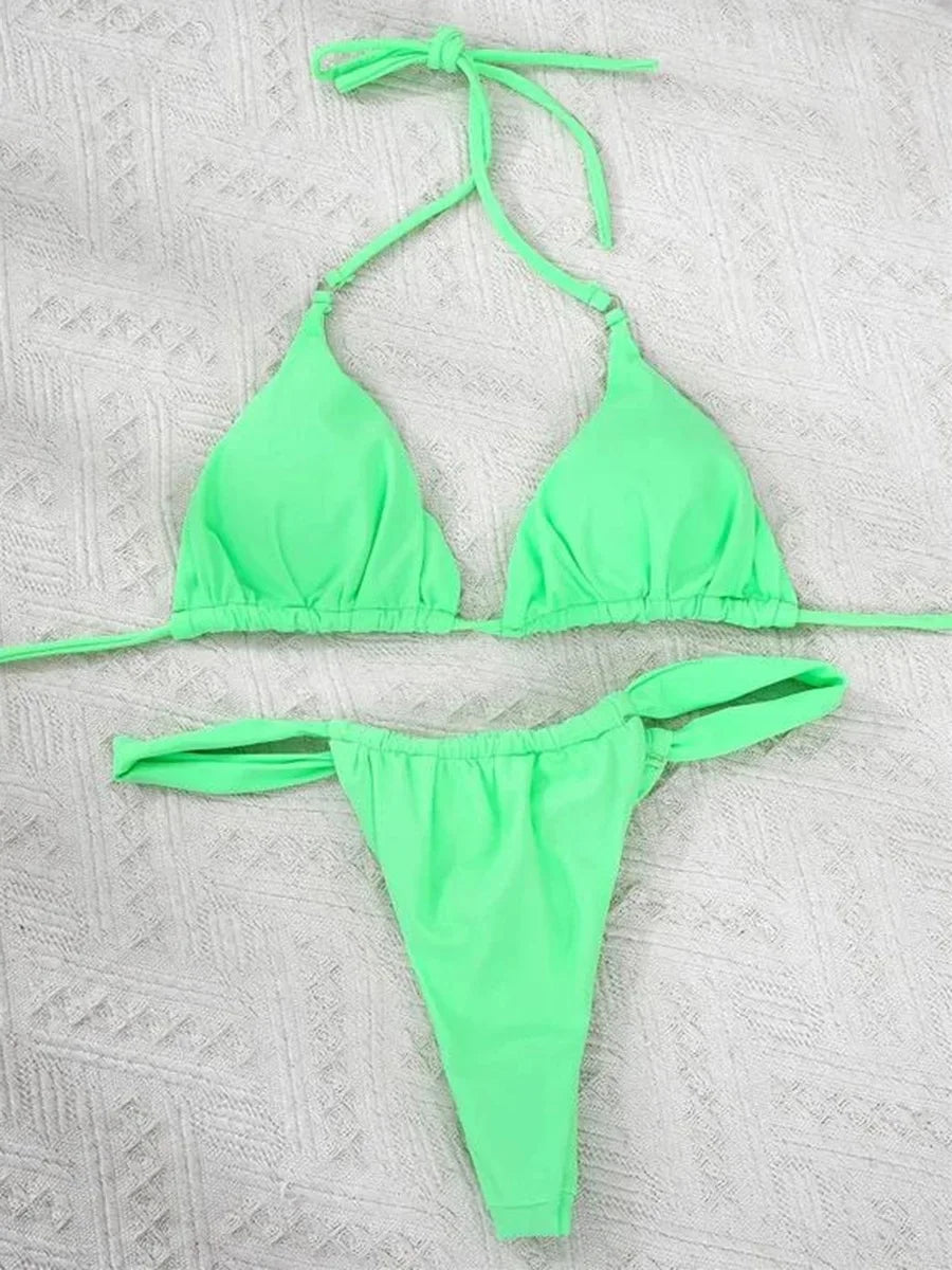 Wrinkled High Cut Mini Micro Thong Bikini