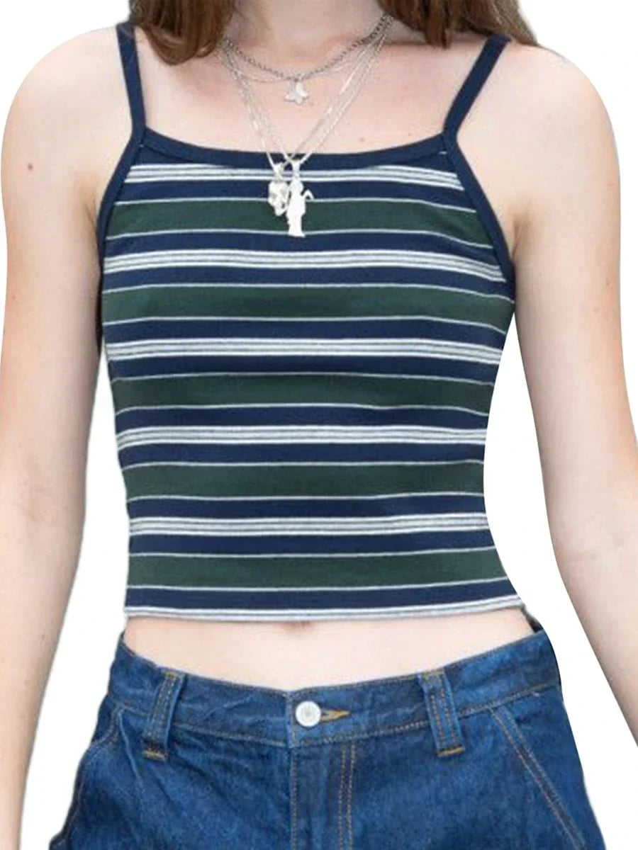 Y2K Vintage Stripe Cropped Camis Ladies Sweet Cotton Tops
