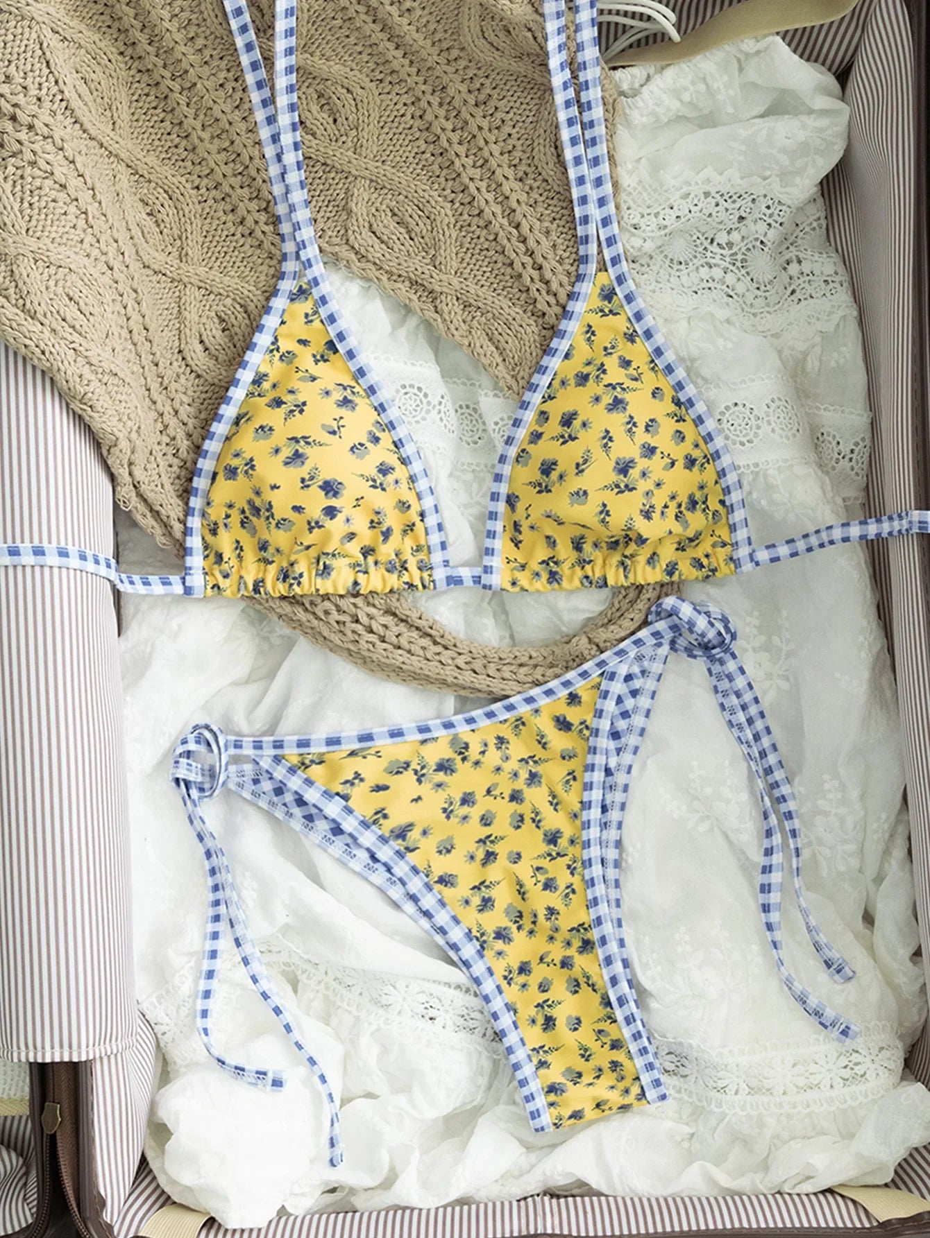 Sexy Yellow Floral Print Micro Bikini